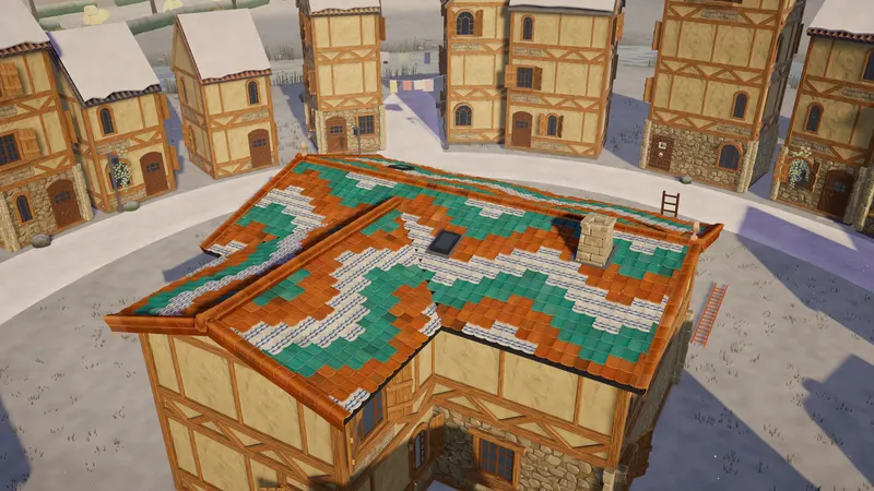 A wave pattern roof in the snowy old town