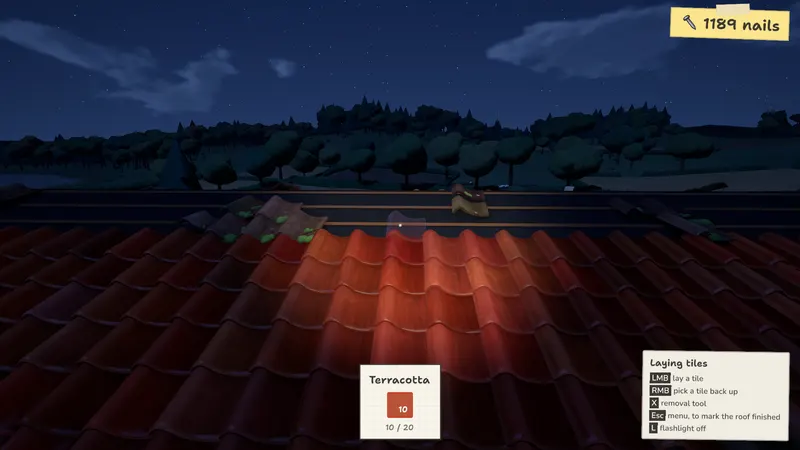 Roofing at night by flashlight